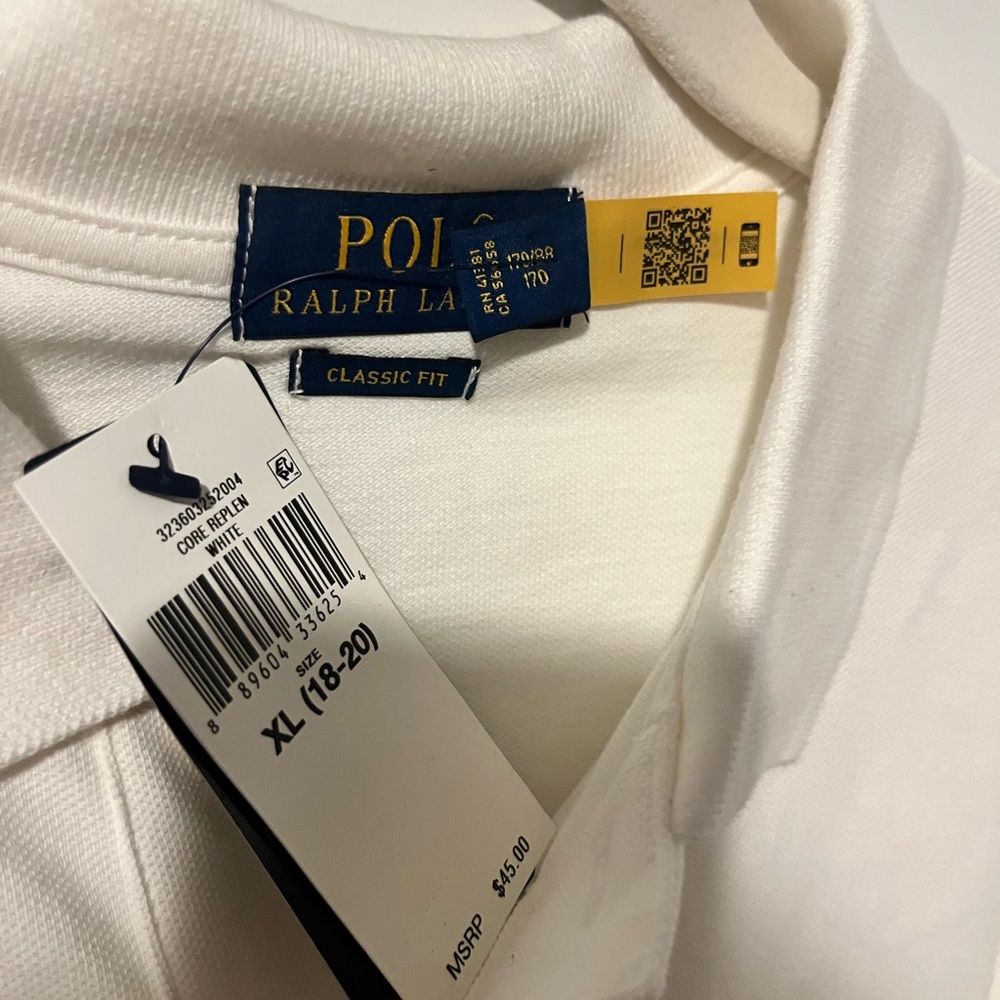 Ralph Lauren Classic Fit White Polo. Youth. XL
